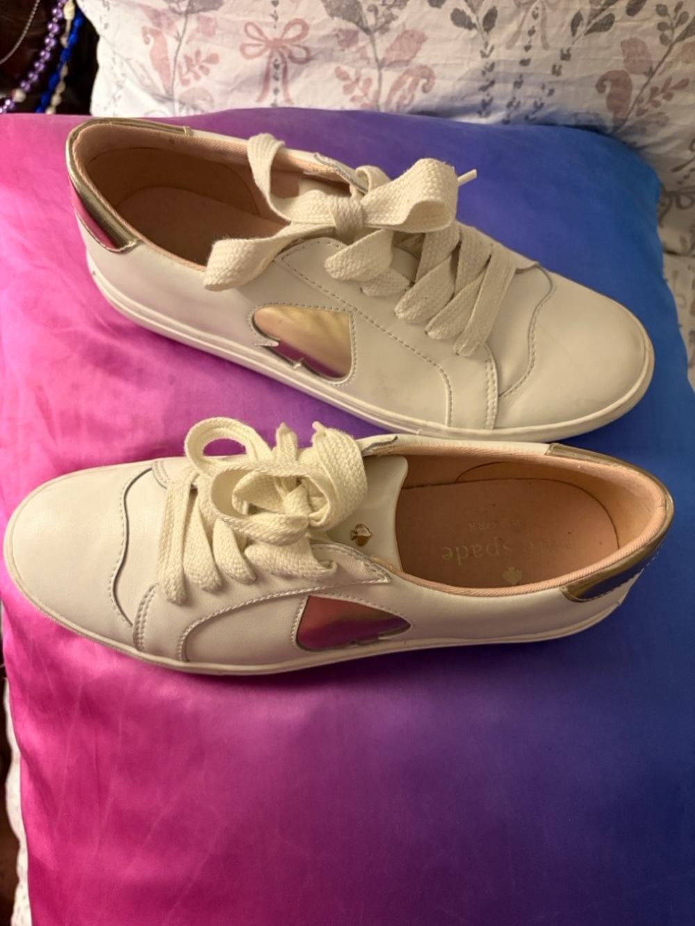 kate spade Cream/Gold Low-Top Lace-Up Sneakers